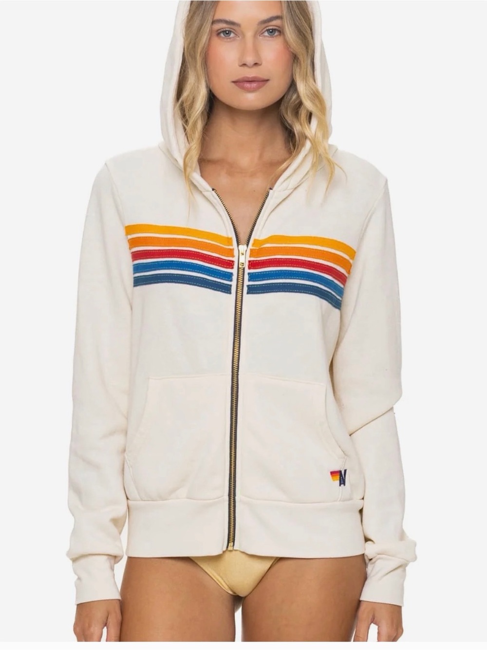 NWT Aviator Nation Vintage White 5 Stripe Zip Up Hoodie